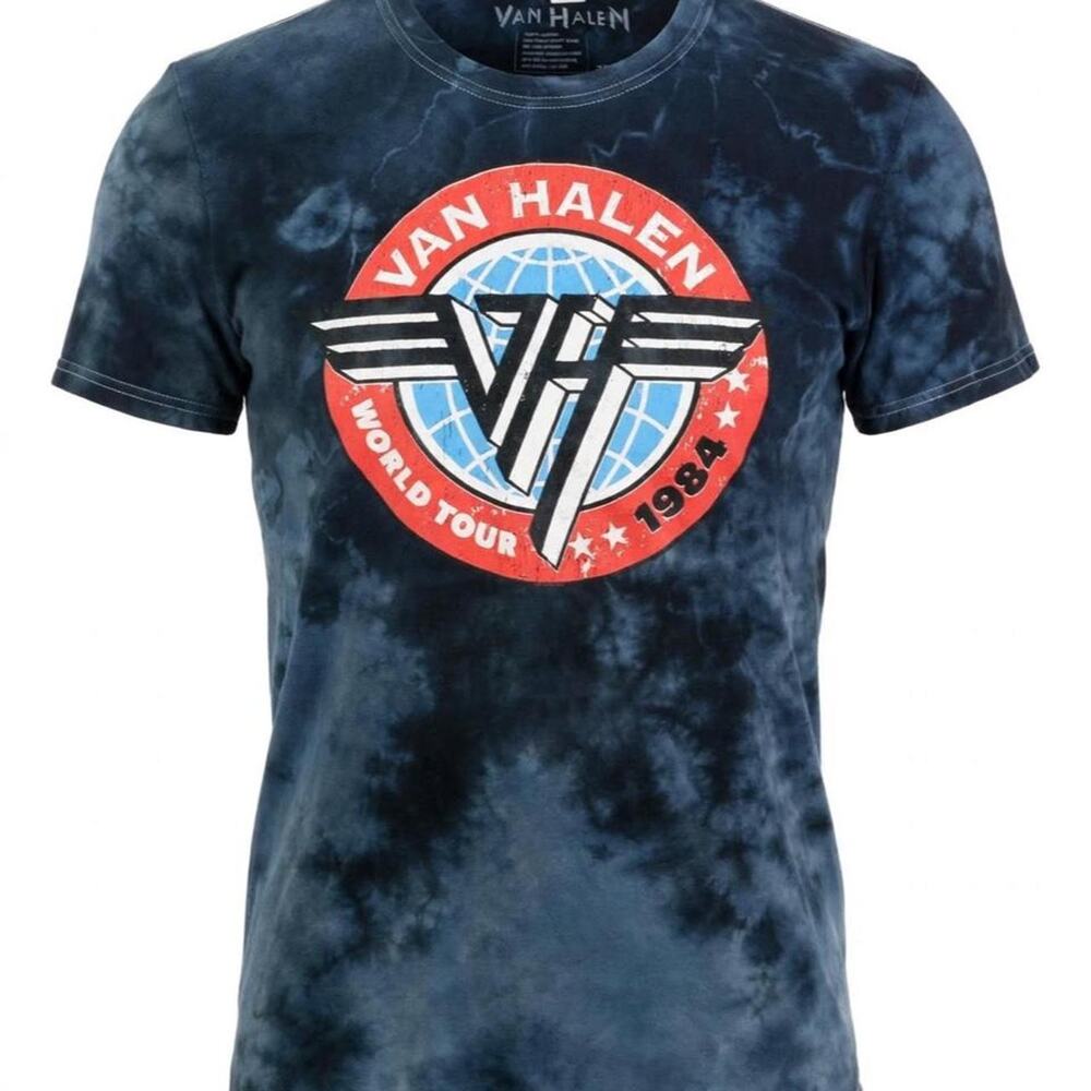 Van Halen World Tour 1984 T-Shirt Mens M Blue Tie Dye VH Logo Licensed Rock Band